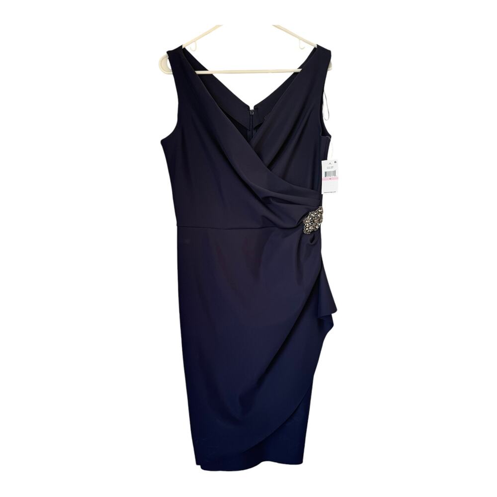 Alex Evenings Navy Ruched Embellished Sheath Cocktail Dress 10 NWT - Picture 6 of 14